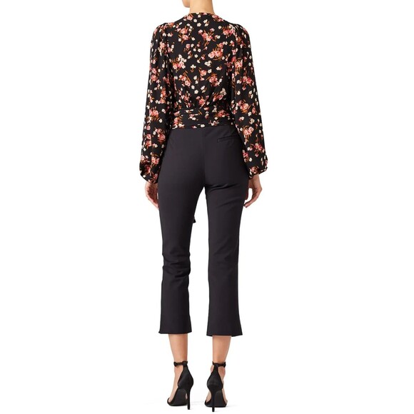 A.L.C. Carla Floral 100% Silk Wrap Floral Black Pink Ruffle Cuffs Blouse Size S - Picture 3 of 16
